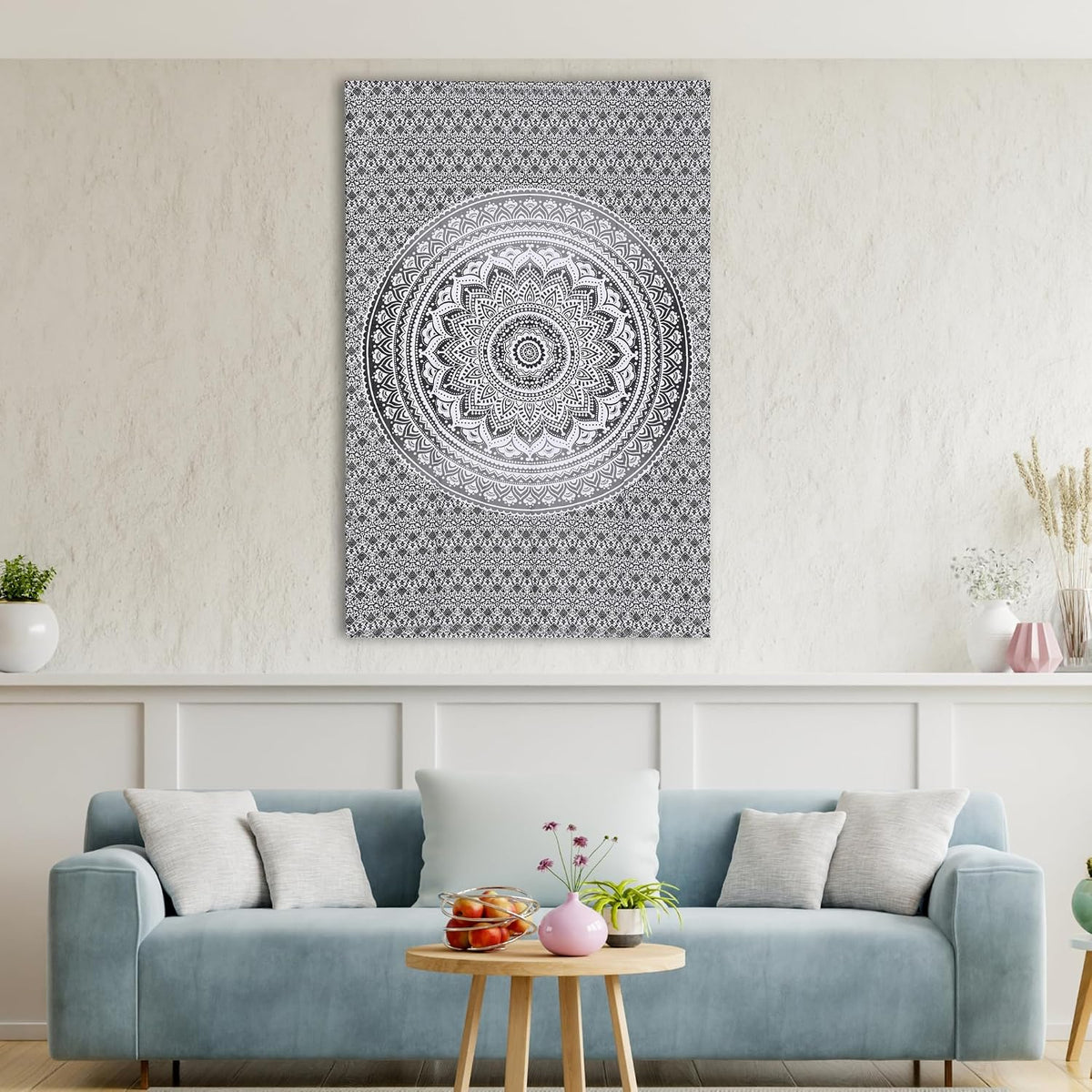 Original Gold Tapestry Wall Hanging Mandala – Cotton Throw Tapestry – Boho Bedding White and Gold Medium Bedspread 54x60 Inches – Meditation & Yoga Rug Mat