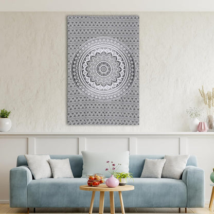 Original Gold Tapestry Wall Hanging Mandala – Cotton Throw Tapestry – Boho Bedding White and Gold Medium Bedspread 54x60 Inches – Meditation & Yoga Rug Mat