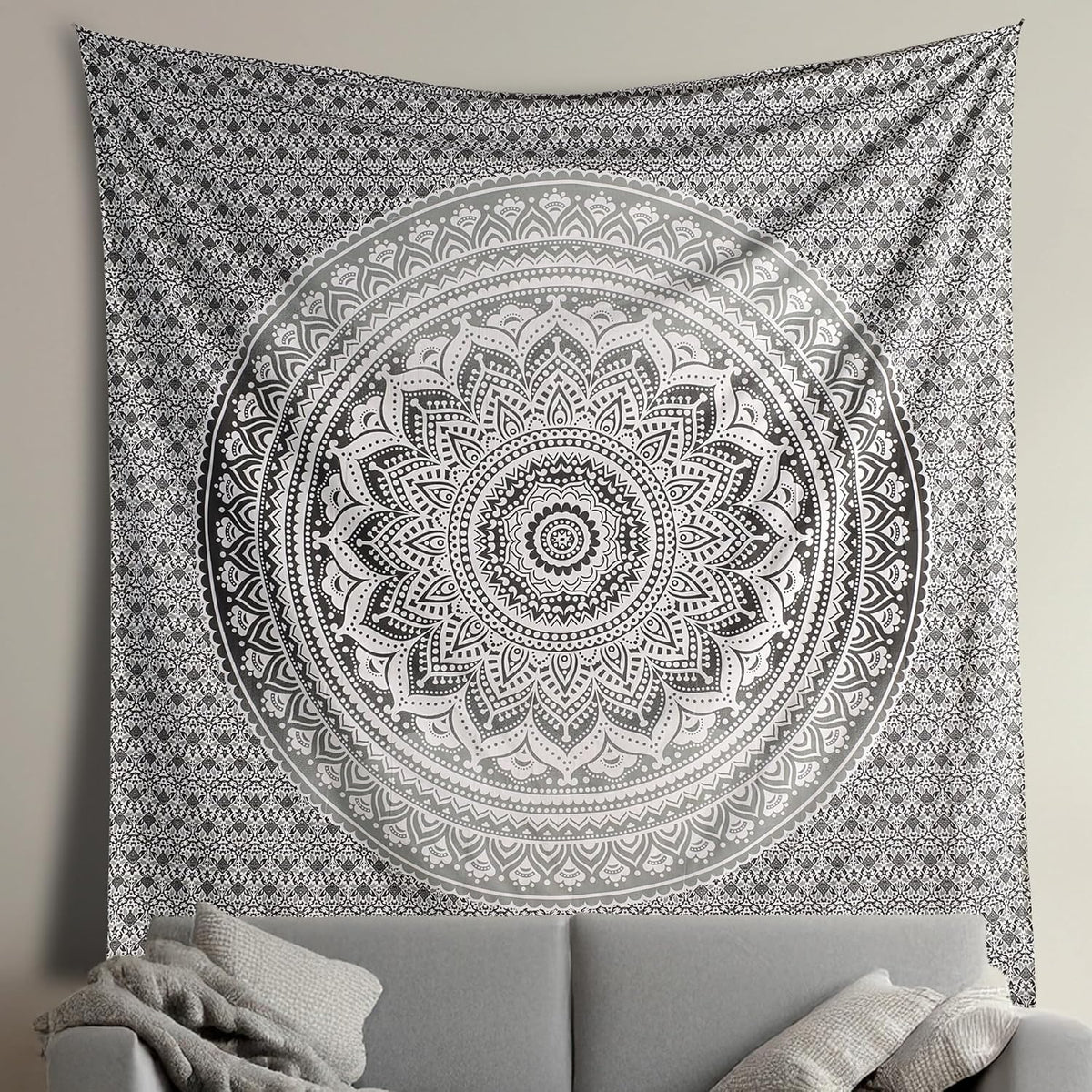 Original Gold Tapestry Wall Hanging Mandala – Cotton Throw Tapestry – Boho Bedding White and Gold Medium Bedspread 54x60 Inches – Meditation & Yoga Rug Mat