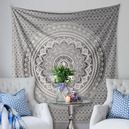 Original Gold Tapestry Wall Hanging Mandala – Cotton Throw Tapestry – Boho Bedding White and Gold Medium Bedspread 54x60 Inches – Meditation & Yoga Rug Mat