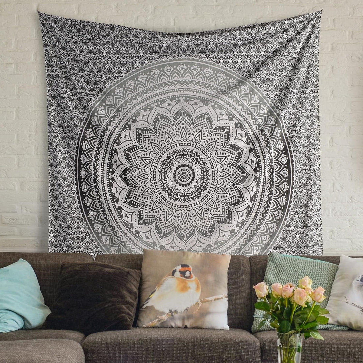 Original Gold Tapestry Wall Hanging Mandala – Cotton Throw Tapestry – Boho Bedding White and Gold Medium Bedspread 54x60 Inches – Meditation & Yoga Rug Mat