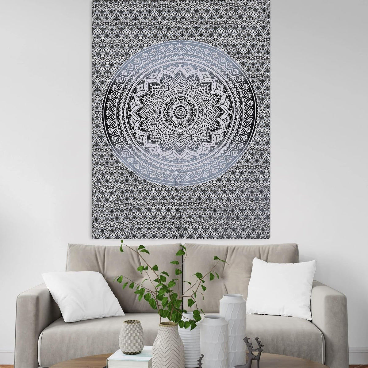 Original Gold Tapestry Wall Hanging Mandala – Cotton Throw Tapestry – Boho Bedding White and Gold Medium Bedspread 54x60 Inches – Meditation & Yoga Rug Mat