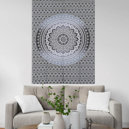 Original Gold Tapestry Wall Hanging Mandala – Cotton Throw Tapestry – Boho Bedding White and Gold Medium Bedspread 54x60 Inches – Meditation & Yoga Rug Mat