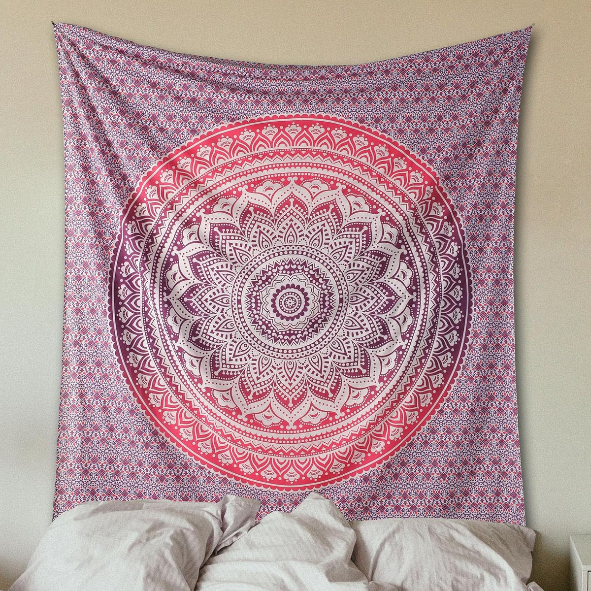 Original Gold Tapestry Wall Hanging Mandala – Cotton Throw Tapestry – Boho Bedding White and Gold Medium Bedspread 54x60 Inches – Meditation & Yoga Rug Mat