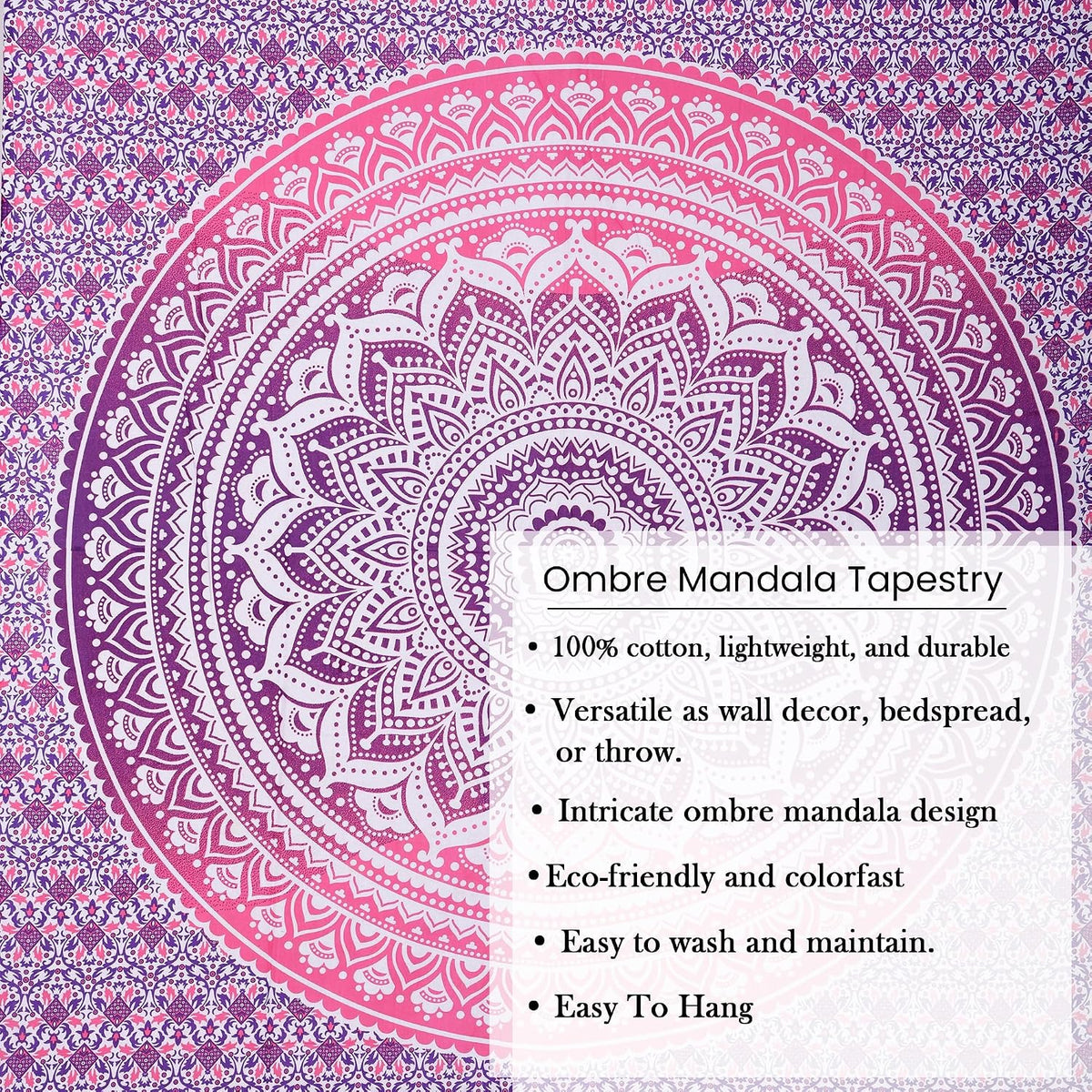 Original Gold Tapestry Wall Hanging Mandala – Cotton Throw Tapestry – Boho Bedding White and Gold Medium Bedspread 54x60 Inches – Meditation & Yoga Rug Mat