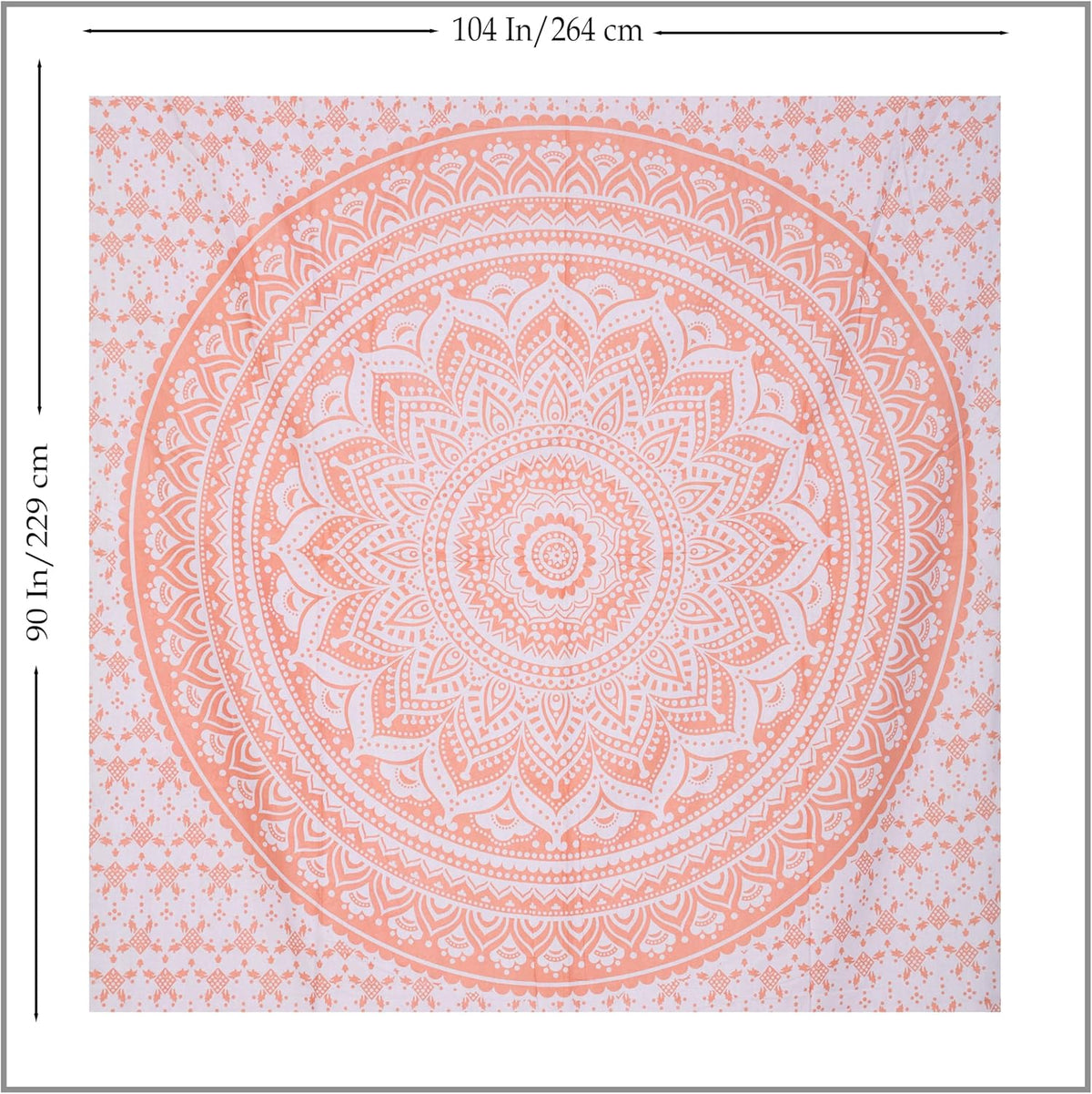 Original Gold Tapestry Wall Hanging Mandala – Cotton Throw Tapestry – Boho Bedding White and Gold Medium Bedspread 54x60 Inches – Meditation & Yoga Rug Mat