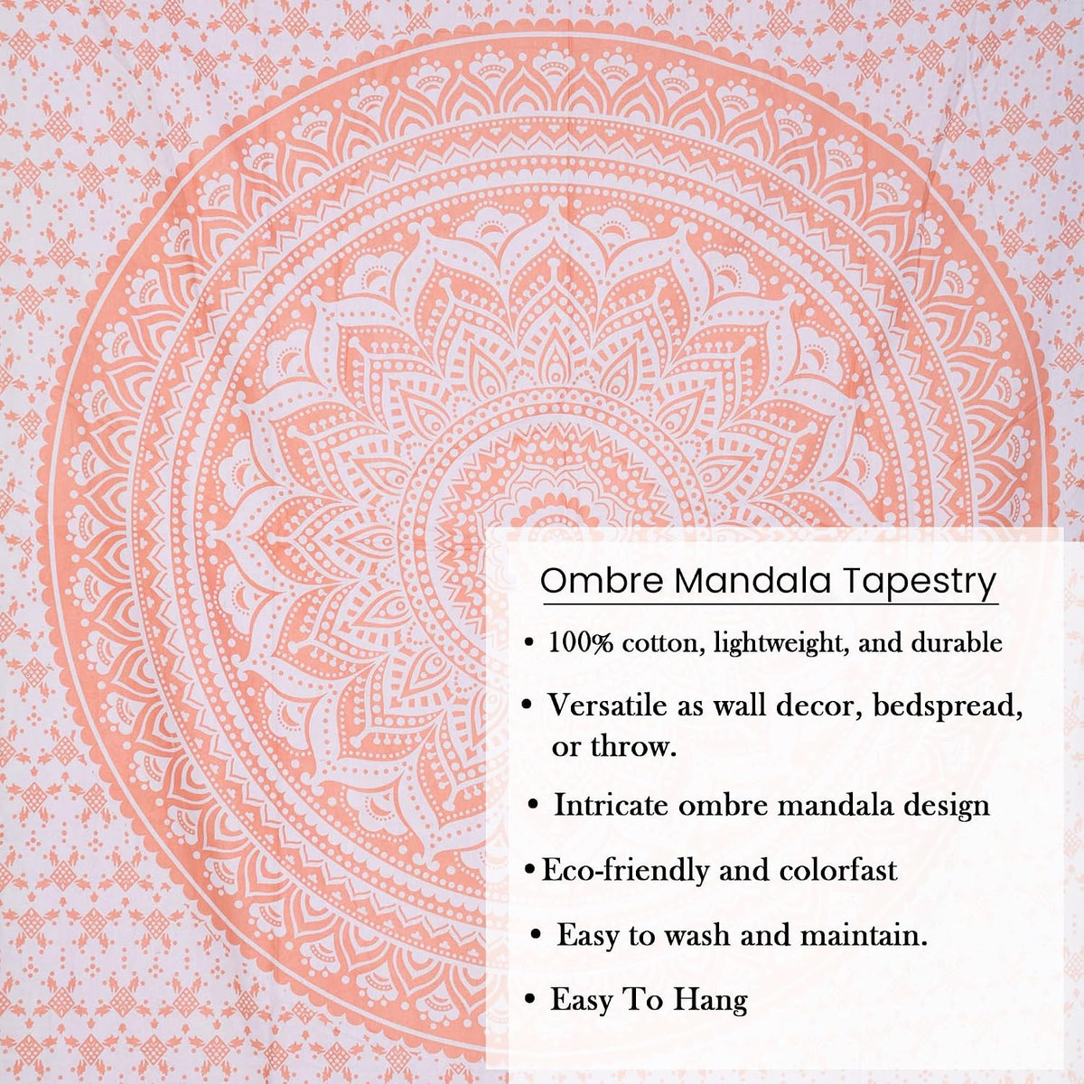Original Gold Tapestry Wall Hanging Mandala – Cotton Throw Tapestry – Boho Bedding White and Gold Medium Bedspread 54x60 Inches – Meditation & Yoga Rug Mat