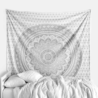 Original Gold Tapestry Wall Hanging Mandala – Cotton Throw Tapestry – Boho Bedding White and Gold Medium Bedspread 54x60 Inches – Meditation & Yoga Rug Mat