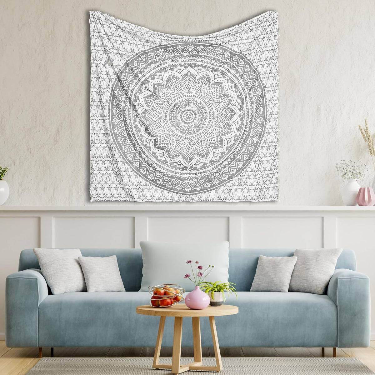 Original Gold Tapestry Wall Hanging Mandala – Cotton Throw Tapestry – Boho Bedding White and Gold Medium Bedspread 54x60 Inches – Meditation & Yoga Rug Mat