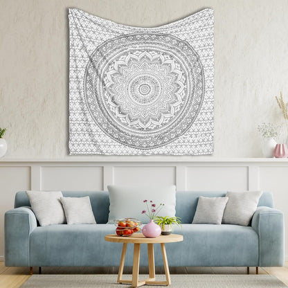 Original Gold Tapestry Wall Hanging Mandala – Cotton Throw Tapestry – Boho Bedding White and Gold Medium Bedspread 54x60 Inches – Meditation & Yoga Rug Mat