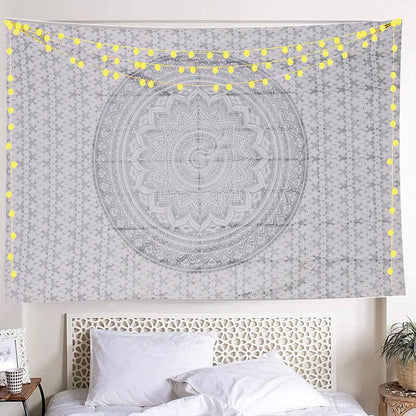 Original Gold Tapestry Wall Hanging Mandala – Cotton Throw Tapestry – Boho Bedding White and Gold Medium Bedspread 54x60 Inches – Meditation & Yoga Rug Mat