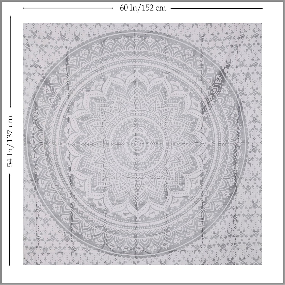 Original Gold Tapestry Wall Hanging Mandala – Cotton Throw Tapestry – Boho Bedding White and Gold Medium Bedspread 54x60 Inches – Meditation & Yoga Rug Mat