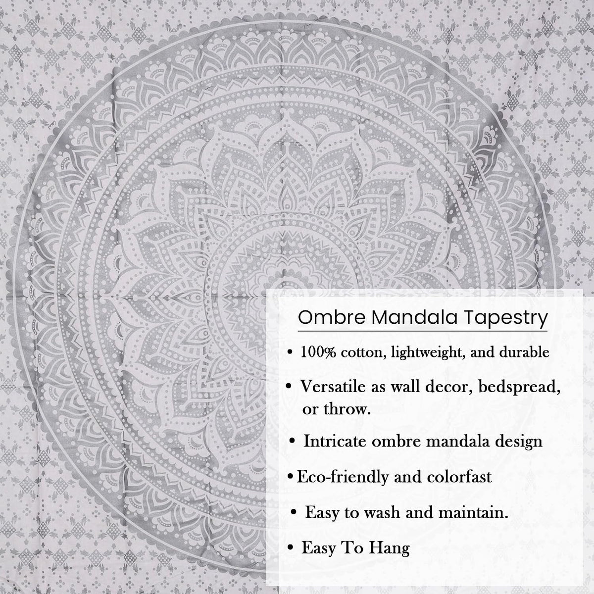 Original Gold Tapestry Wall Hanging Mandala – Cotton Throw Tapestry – Boho Bedding White and Gold Medium Bedspread 54x60 Inches – Meditation & Yoga Rug Mat