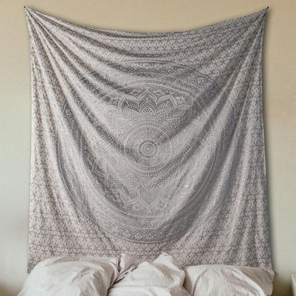Original Gold Tapestry Wall Hanging Mandala – Cotton Throw Tapestry – Boho Bedding White and Gold Medium Bedspread 54x60 Inches – Meditation & Yoga Rug Mat