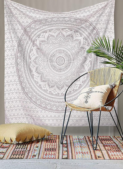 Original Gold Tapestry Wall Hanging Mandala – Cotton Throw Tapestry – Boho Bedding White and Gold Medium Bedspread 54x60 Inches – Meditation & Yoga Rug Mat