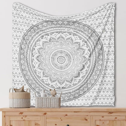 Original Gold Tapestry Wall Hanging Mandala – Cotton Throw Tapestry – Boho Bedding White and Gold Medium Bedspread 54x60 Inches – Meditation & Yoga Rug Mat