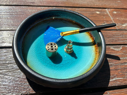 6 Inch Japanese Incense Holder Stick,Ceramic Handmade Crack Blue Glaze