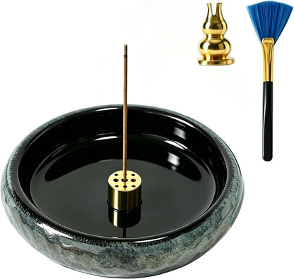 6 Inch Japanese Incense Holder Stick,Ceramic Handmade Crack Blue Glaze