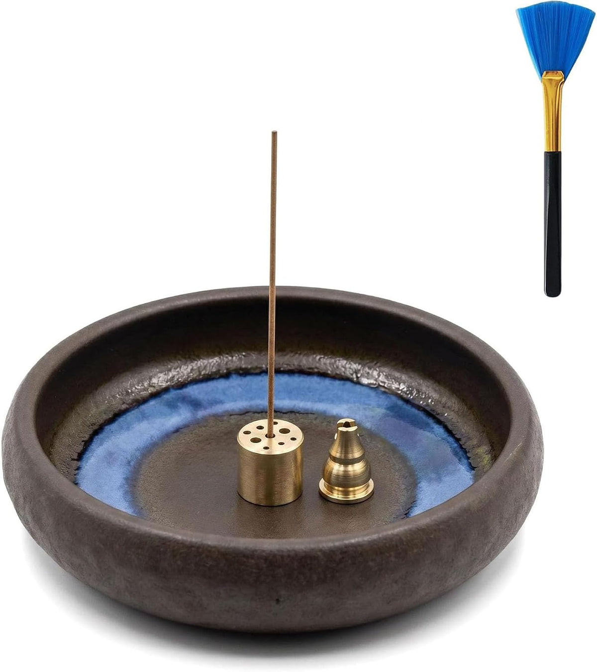 6 Inch Japanese Incense Holder Stick,Ceramic Handmade Crack Blue Glaze