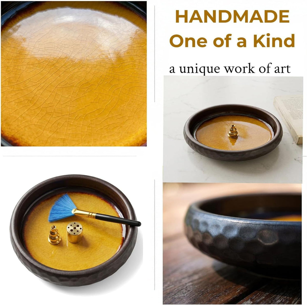 6 Inch Japanese Incense Holder Stick,Ceramic Handmade Crack Blue Glaze