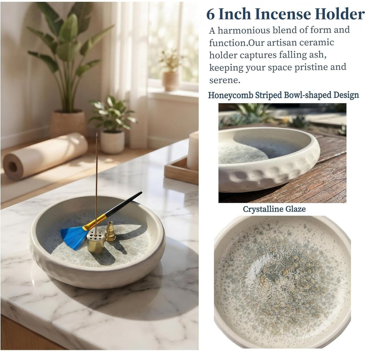 6 Inch Japanese Incense Holder Stick,Ceramic Handmade Crack Blue Glaze