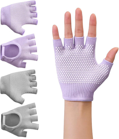 2 Pairs of Fingerless Hollow Yoga Gloves Cotton Non Slip One Size Suitable for Gym Workouts