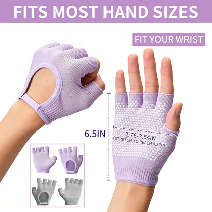 2 Pairs of Fingerless Hollow Yoga Gloves Cotton Non Slip One Size Suitable for Gym Workouts