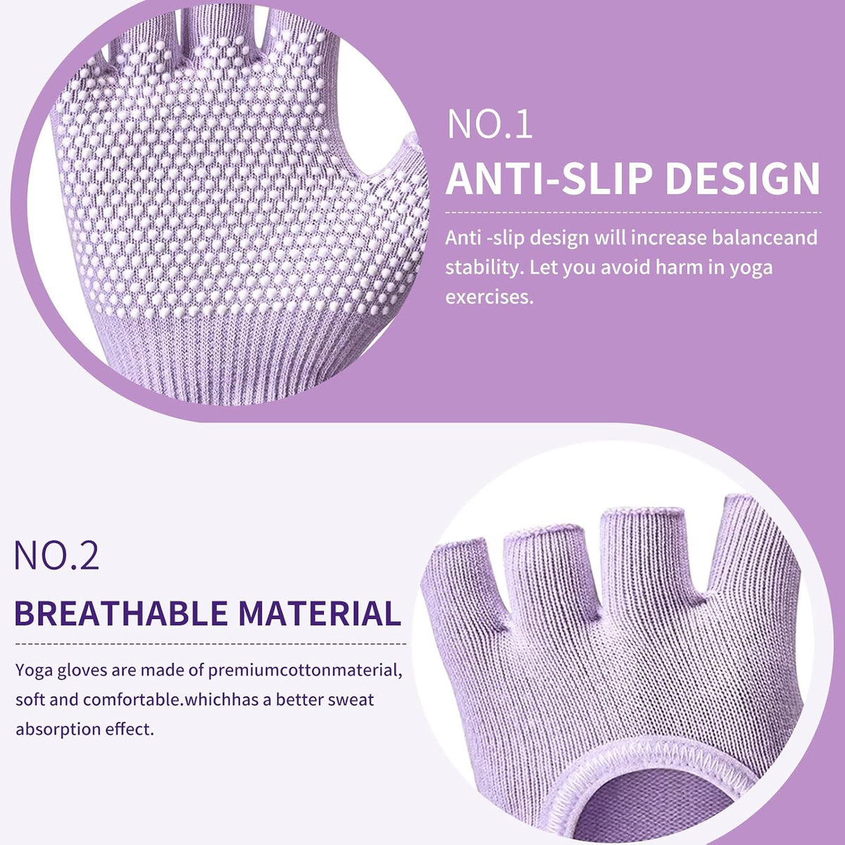 2 Pairs of Fingerless Hollow Yoga Gloves Cotton Non Slip One Size Suitable for Gym Workouts