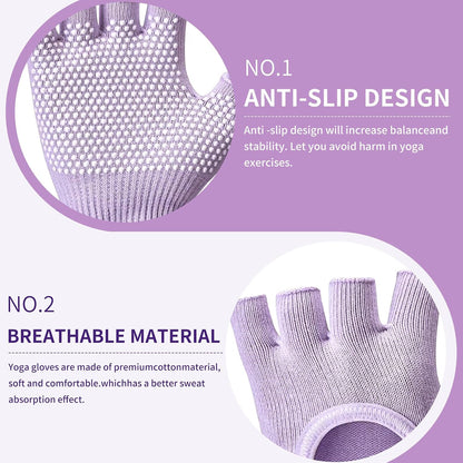 2 Pairs of Fingerless Hollow Yoga Gloves Cotton Non Slip One Size Suitable for Gym Workouts