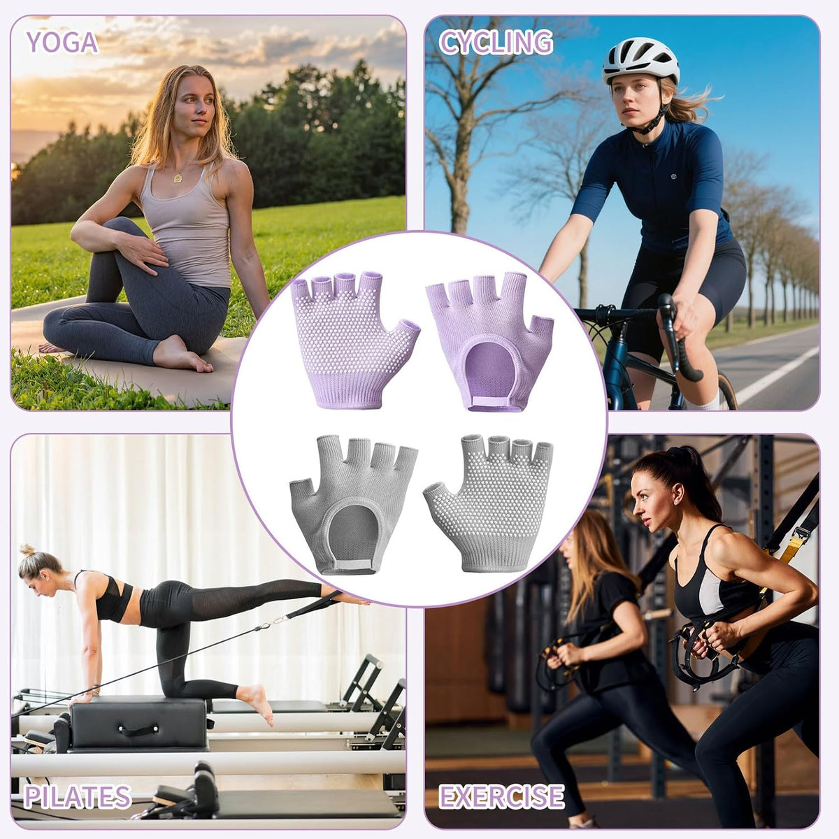 2 Pairs of Fingerless Hollow Yoga Gloves Cotton Non Slip One Size Suitable for Gym Workouts