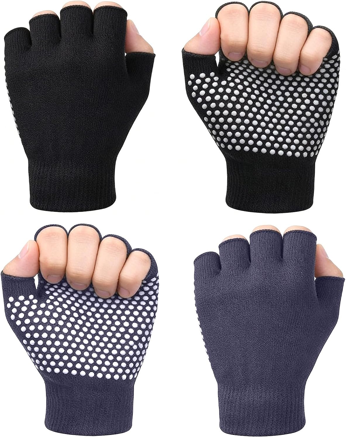 2 Pairs of Fingerless Hollow Yoga Gloves Cotton Non Slip One Size Suitable for Gym Workouts