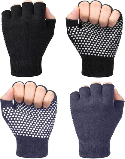 2 Pairs of Fingerless Hollow Yoga Gloves Cotton Non Slip One Size Suitable for Gym Workouts