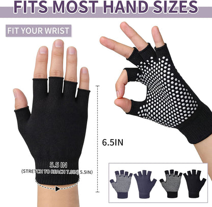 2 Pairs of Fingerless Hollow Yoga Gloves Cotton Non Slip One Size Suitable for Gym Workouts