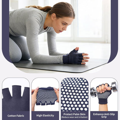 2 Pairs of Fingerless Hollow Yoga Gloves Cotton Non Slip One Size Suitable for Gym Workouts