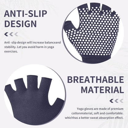 2 Pairs of Fingerless Hollow Yoga Gloves Cotton Non Slip One Size Suitable for Gym Workouts
