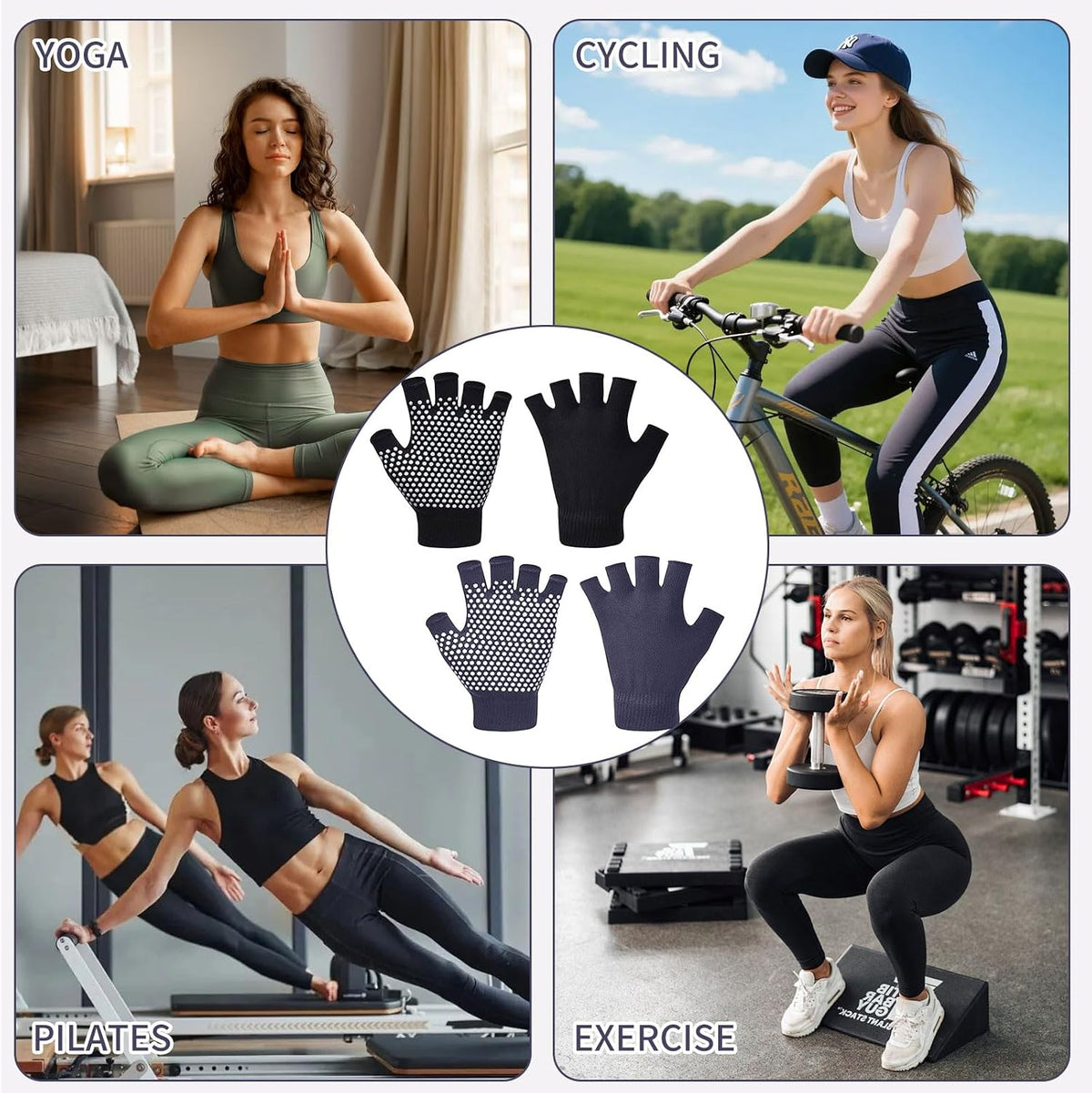2 Pairs of Fingerless Hollow Yoga Gloves Cotton Non Slip One Size Suitable for Gym Workouts