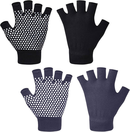 2 Pairs of Fingerless Hollow Yoga Gloves Cotton Non Slip One Size Suitable for Gym Workouts