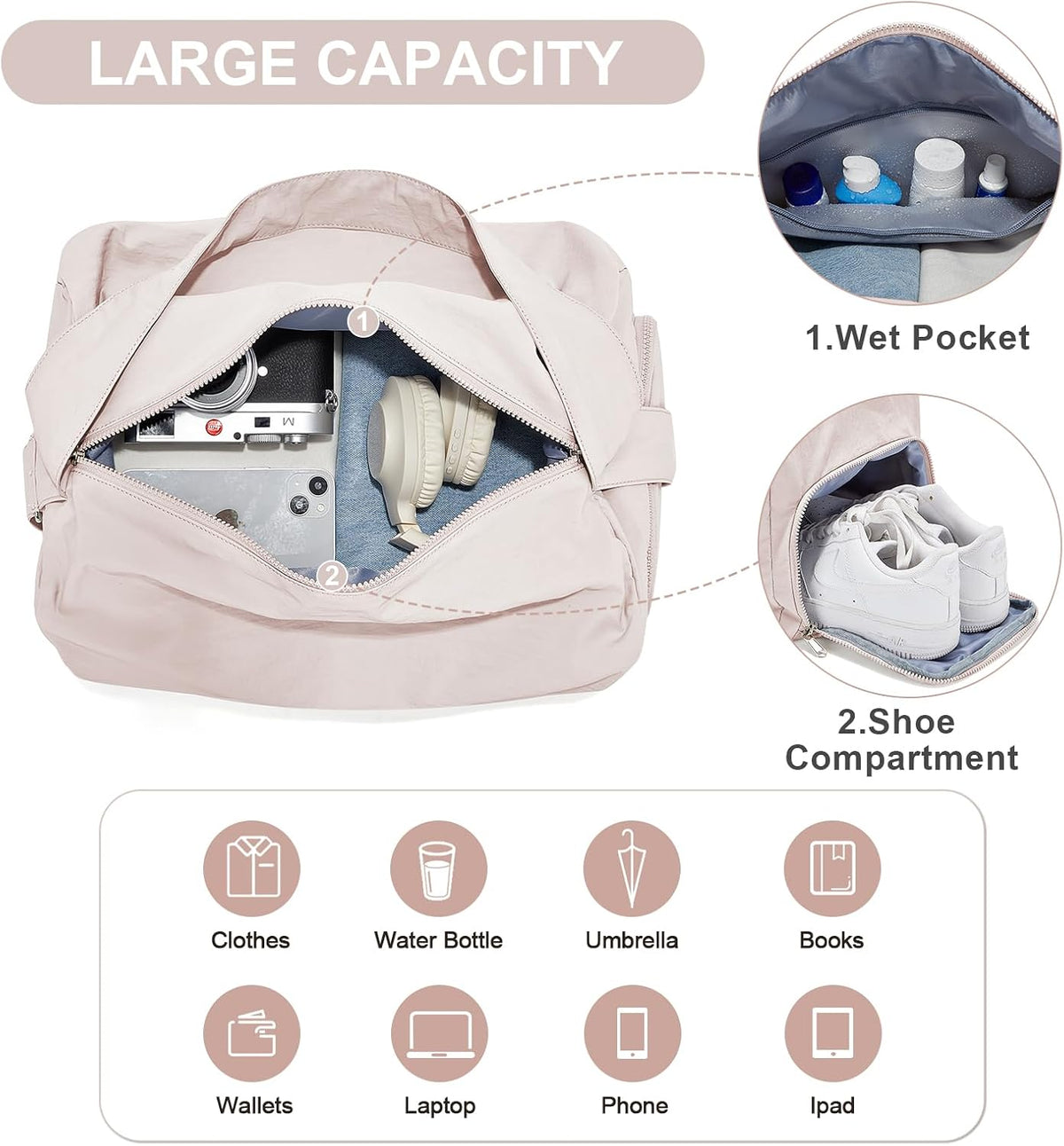Small Gym Bag with Shoe Compartment, Workout Sport Duffle Bag for Women Travel, Waterproof Shoulder Overnight Bags Lightweight Carry on Tote Bags for Swim, Yoga, Dance