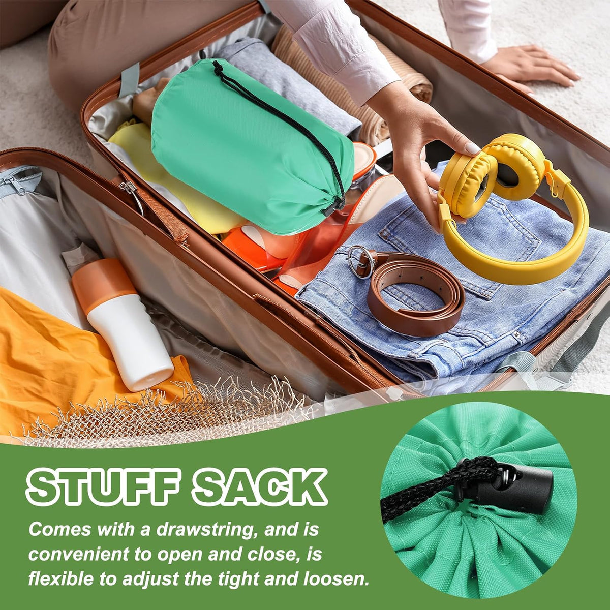 Stuff Sack, Waterproof Outdoor Storage Sack Portable Drawstring Dust Flap Bags Lightweight Sleeping Bag for Camping Hiking Travel