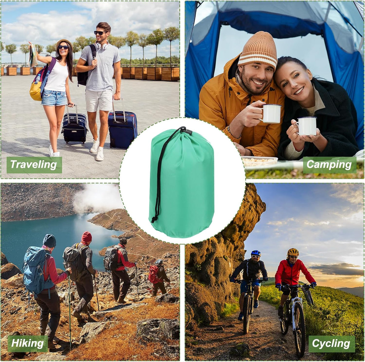 Stuff Sack, Waterproof Outdoor Storage Sack Portable Drawstring Dust Flap Bags Lightweight Sleeping Bag for Camping Hiking Travel