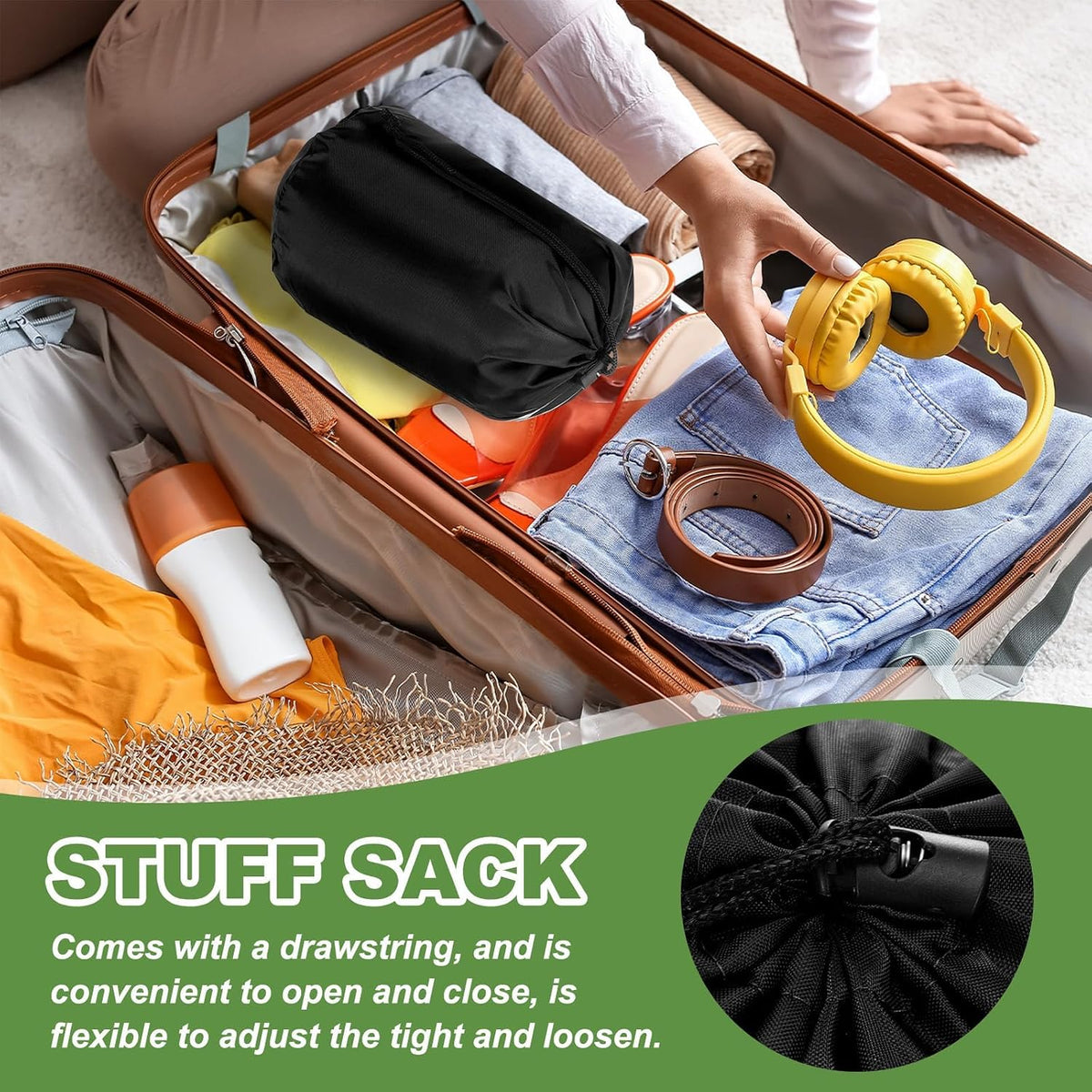 Stuff Sack, Waterproof Outdoor Storage Sack Portable Drawstring Dust Flap Bags Lightweight Sleeping Bag for Camping Hiking Travel