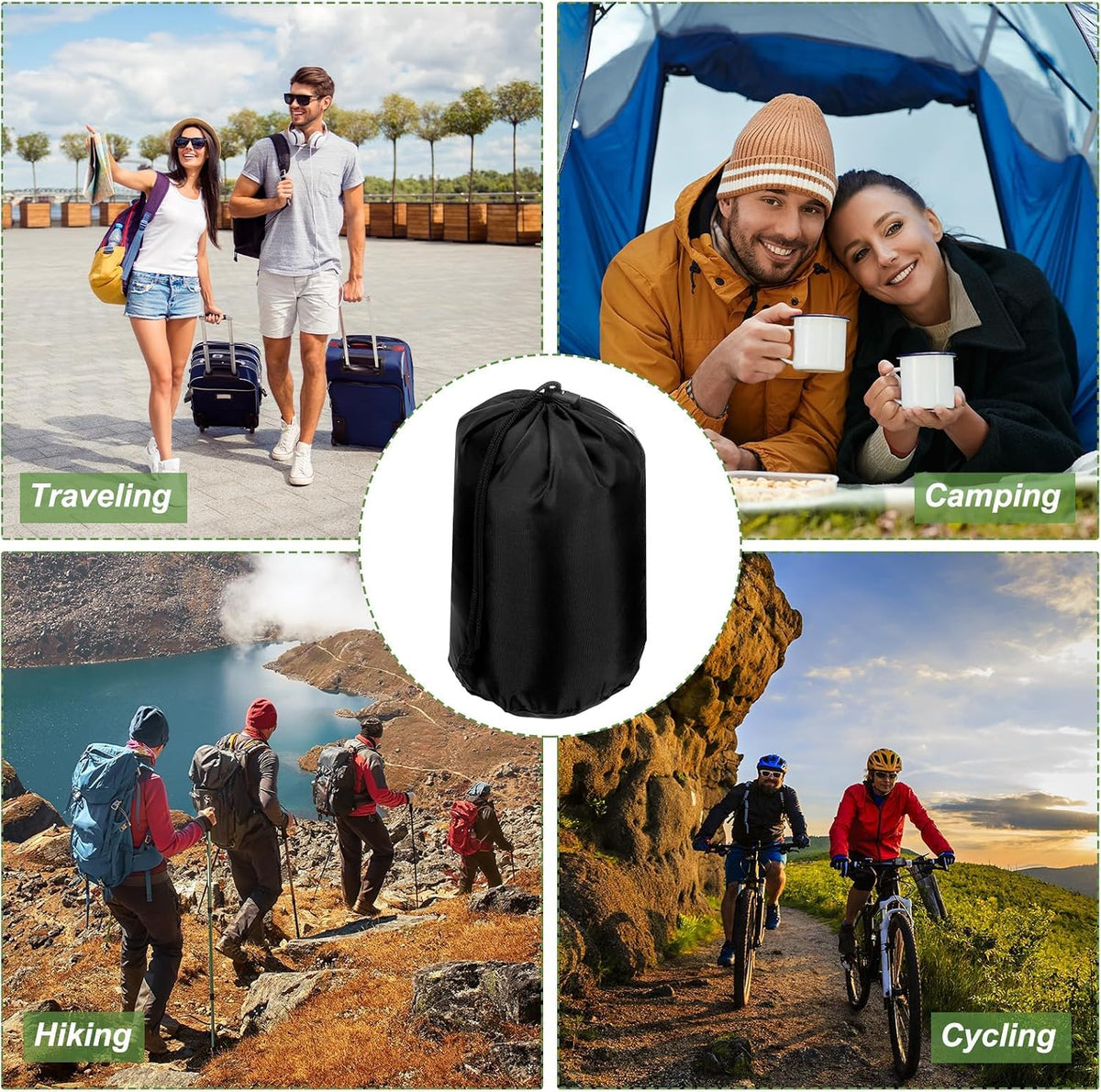 Stuff Sack, Waterproof Outdoor Storage Sack Portable Drawstring Dust Flap Bags Lightweight Sleeping Bag for Camping Hiking Travel