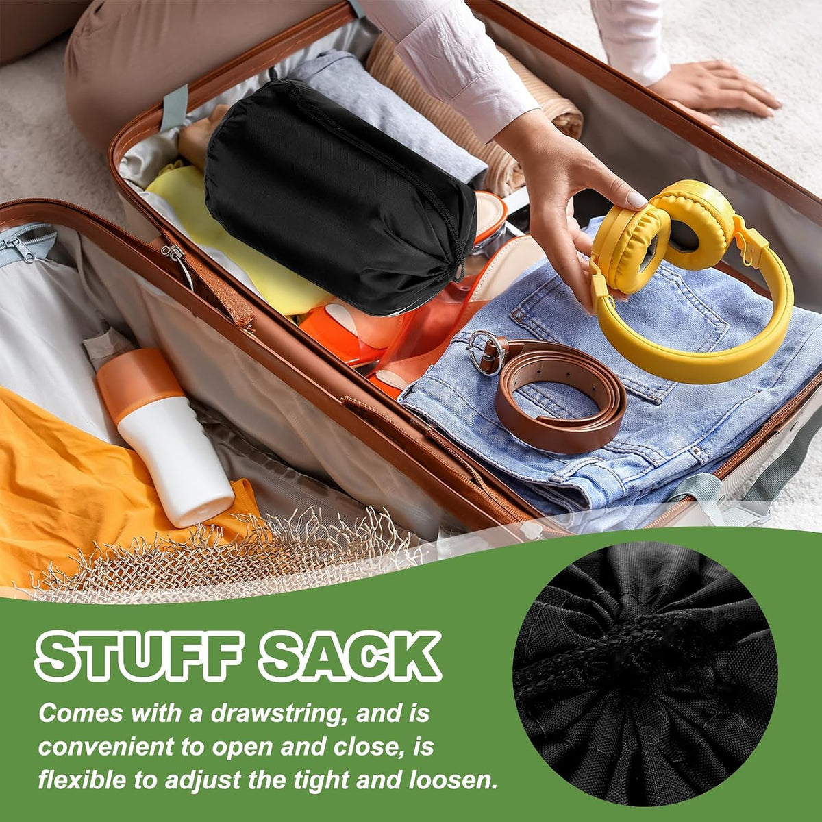 Stuff Sack, Waterproof Outdoor Storage Sack Portable Drawstring Dust Flap Bags Lightweight Sleeping Bag for Camping Hiking Travel
