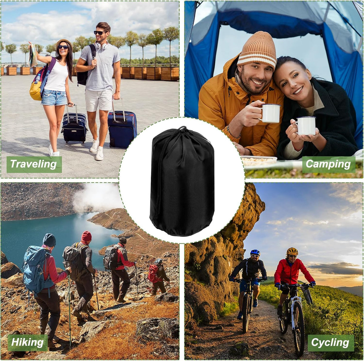 Stuff Sack, Waterproof Outdoor Storage Sack Portable Drawstring Dust Flap Bags Lightweight Sleeping Bag for Camping Hiking Travel