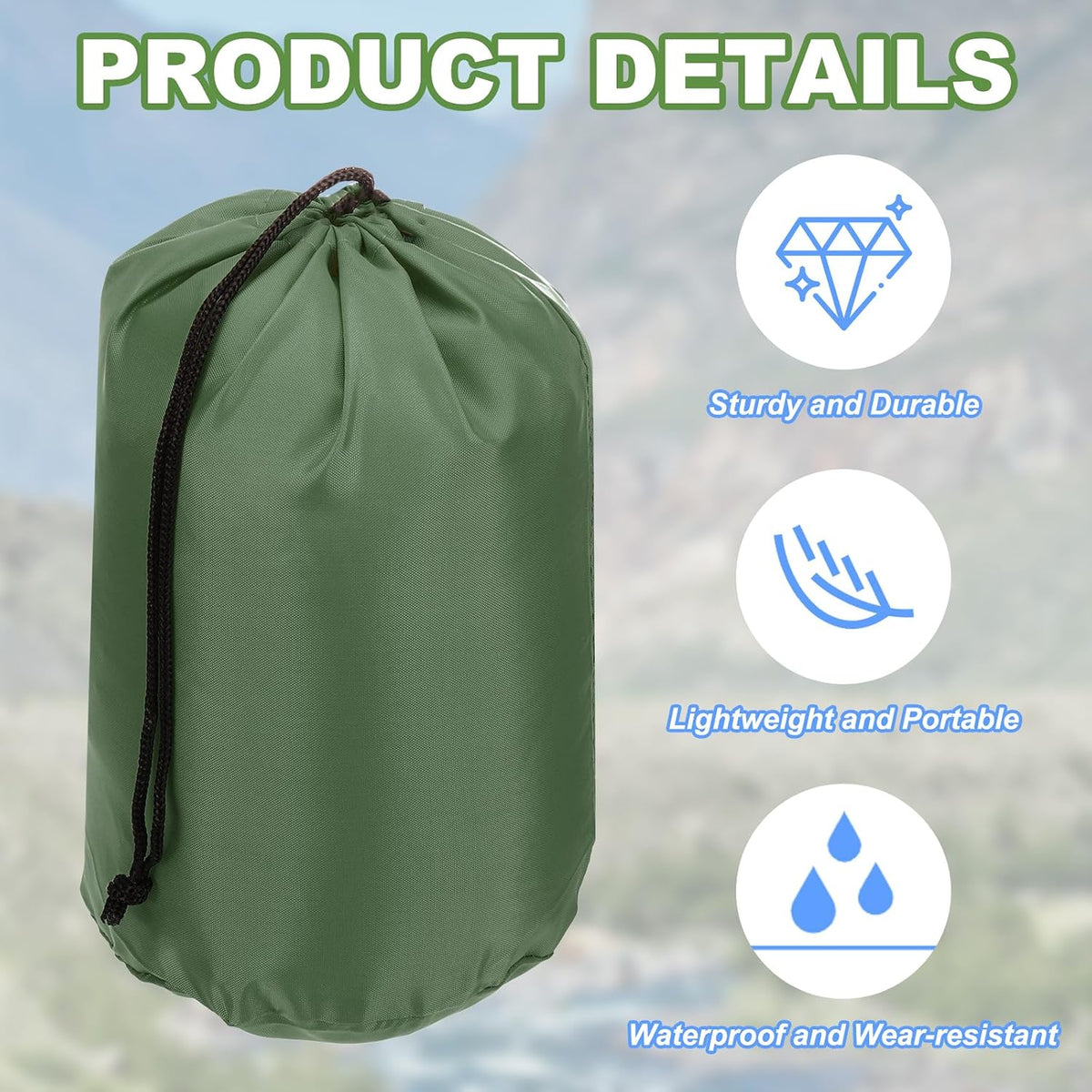 Stuff Sack, Waterproof Outdoor Storage Sack Portable Drawstring Dust Flap Bags Lightweight Sleeping Bag for Camping Hiking Travel