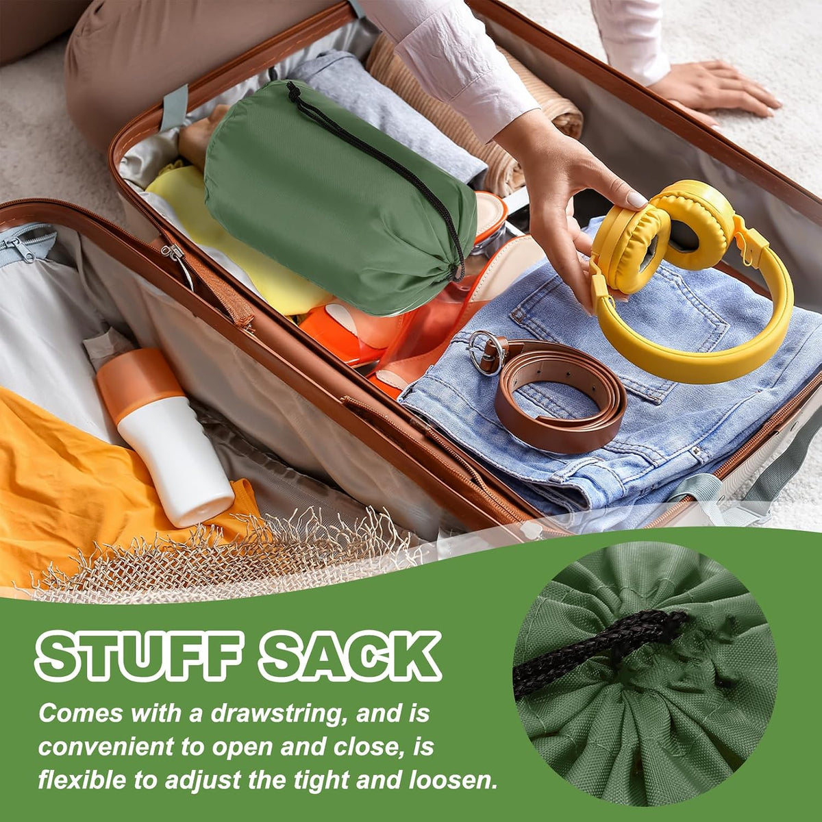 Stuff Sack, Waterproof Outdoor Storage Sack Portable Drawstring Dust Flap Bags Lightweight Sleeping Bag for Camping Hiking Travel