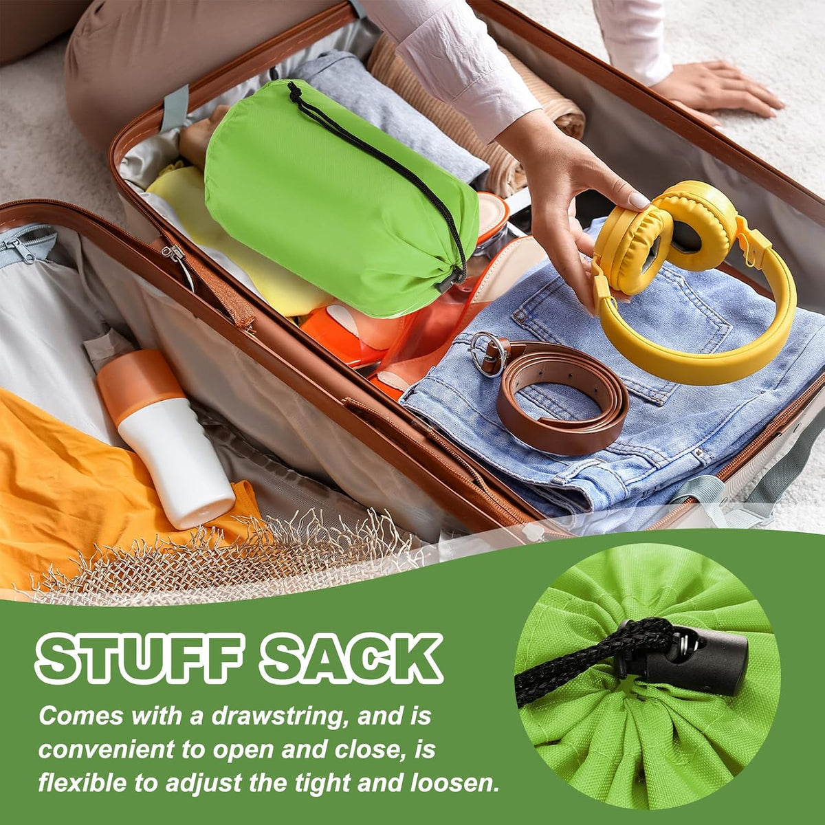 Stuff Sack, Waterproof Outdoor Storage Sack Portable Drawstring Dust Flap Bags Lightweight Sleeping Bag for Camping Hiking Travel