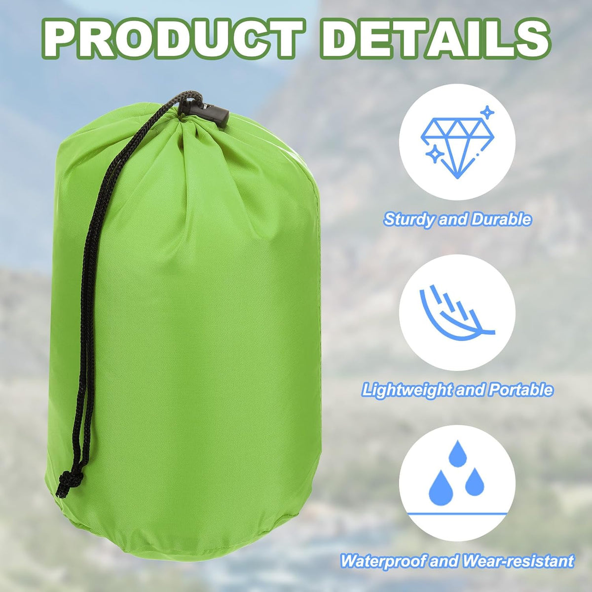 Stuff Sack, Waterproof Outdoor Storage Sack Portable Drawstring Dust Flap Bags Lightweight Sleeping Bag for Camping Hiking Travel