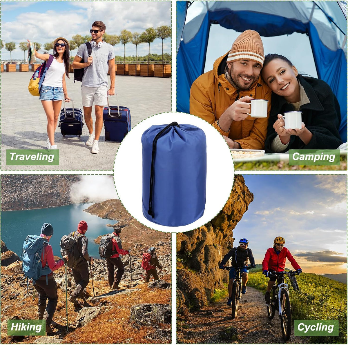 Stuff Sack, Waterproof Outdoor Storage Sack Portable Drawstring Dust Flap Bags Lightweight Sleeping Bag for Camping Hiking Travel