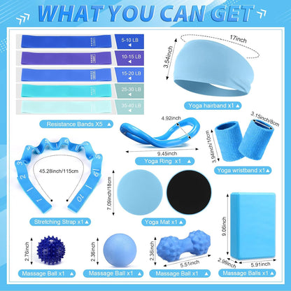 24 Pcs Pilates Kit, Home Pilate Equipment for Women, Pilates Ring and Ball Set with Stretching Strap, Water Bottle, Magic Circle, Yoga Ring, Gym Bag, Resistance Band, Anti Slip Sock